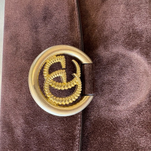 GUCCI Suede Small Torchon GG Ring Shoulder Bag Reflex Brown - Picture 10 of 10